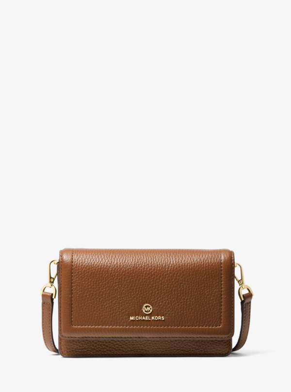 Damske Crossbody Kabelka Michael Kors Jet Set Small Pebbled Leather Smartphone Convertible Hnede - Kabelky Michael Kors Outlet | VELUG-8365